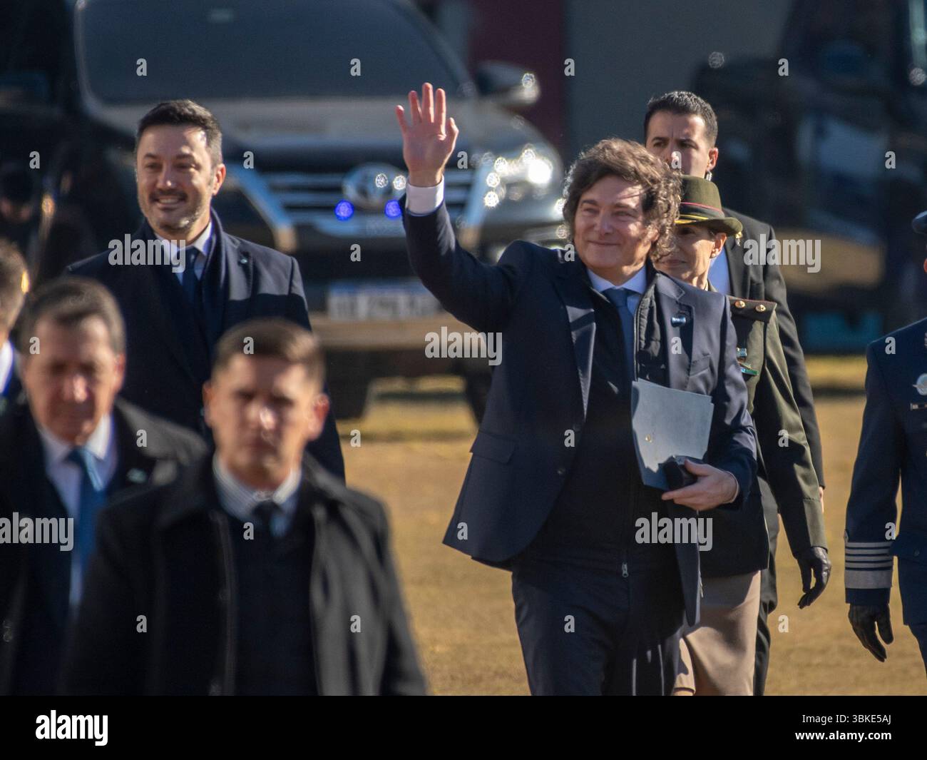 Ville de Buenos Aires, 20 juin 2025. Le président Javier Milei lors de la cérémonie du jour du drapeau. Terrain de polo dans la ville de Buenos Aires, Argentine. Crédit : Facundo Morales/ Banque D'Images