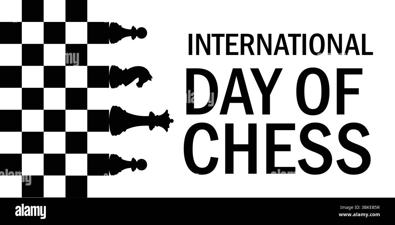 Conception de bannière d'échiquier pour la Journée internationale des échecs Illustration de Vecteur