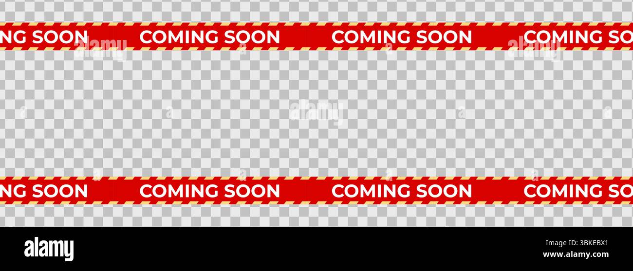 Bientôt ruban de bannière à rayures rouges, motif de bordure pour l'ouverture de magasin, lancement de vente, avis de vente au détail, campagne de marketing. Liquidation promotionnelle des produits Illustration de Vecteur