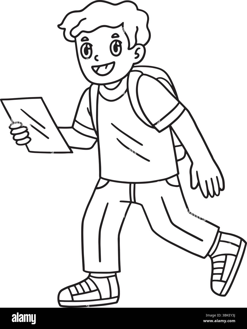 School Yard Boy marchant vers l'école isolé Illustration de Vecteur