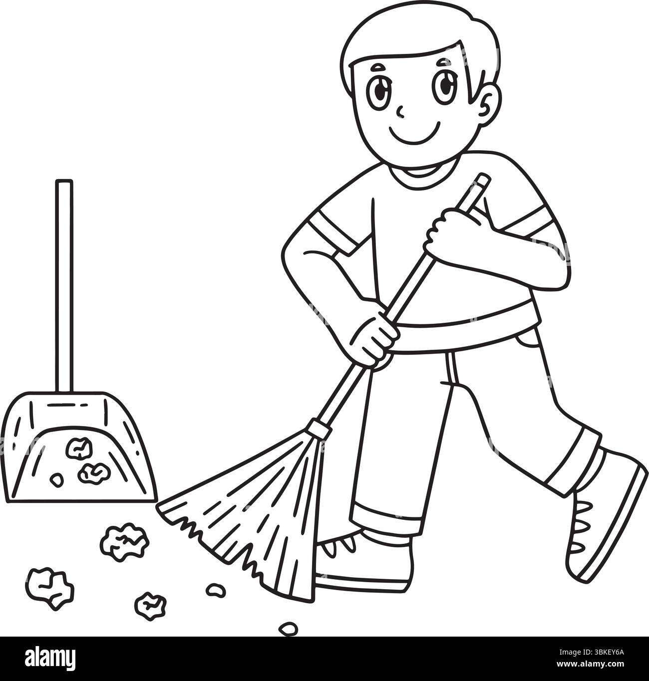 École Yard Boy Cleaning School Ground isolé Illustration de Vecteur