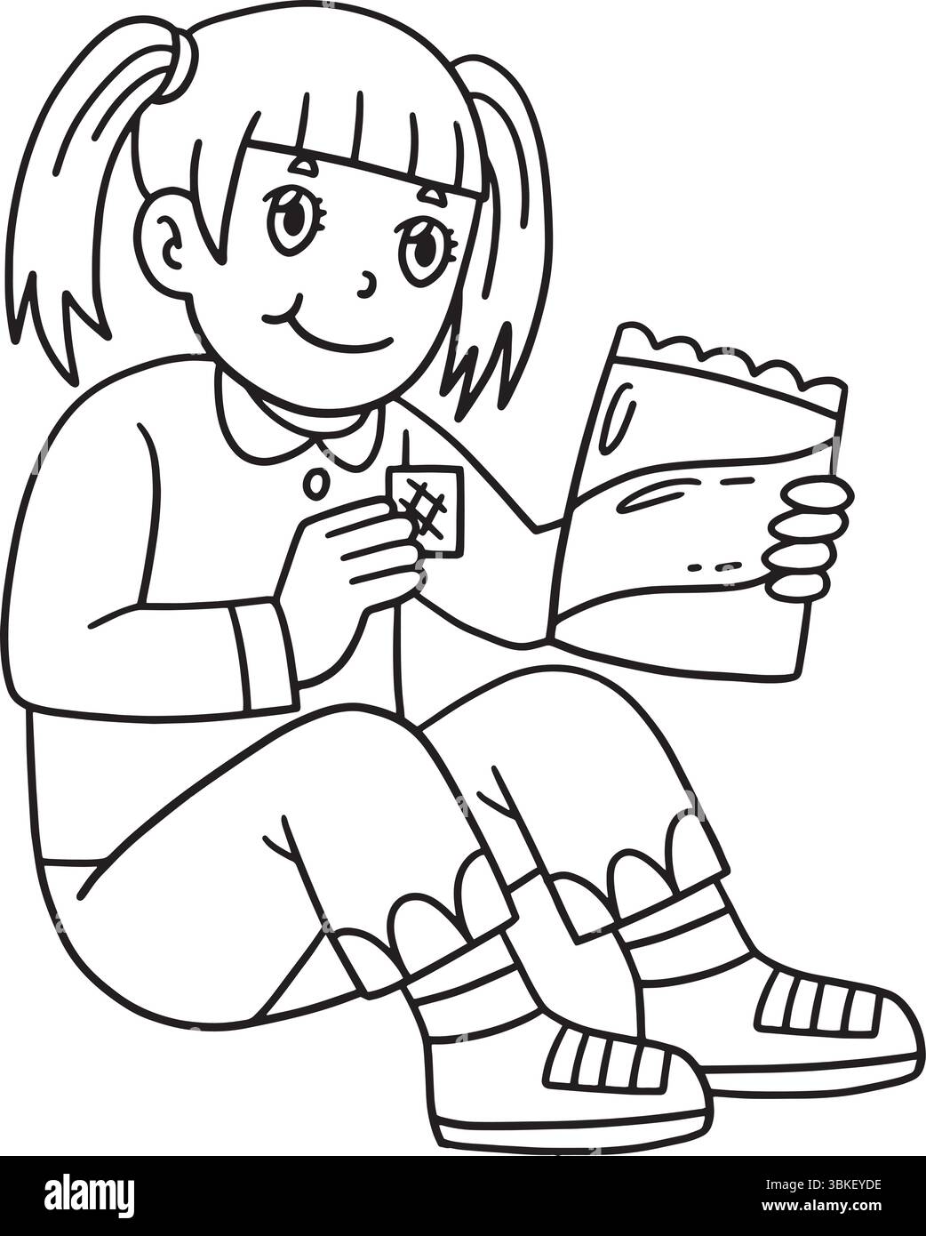 School Yard Girl mangeant des collations sac à dos isolé Illustration de Vecteur