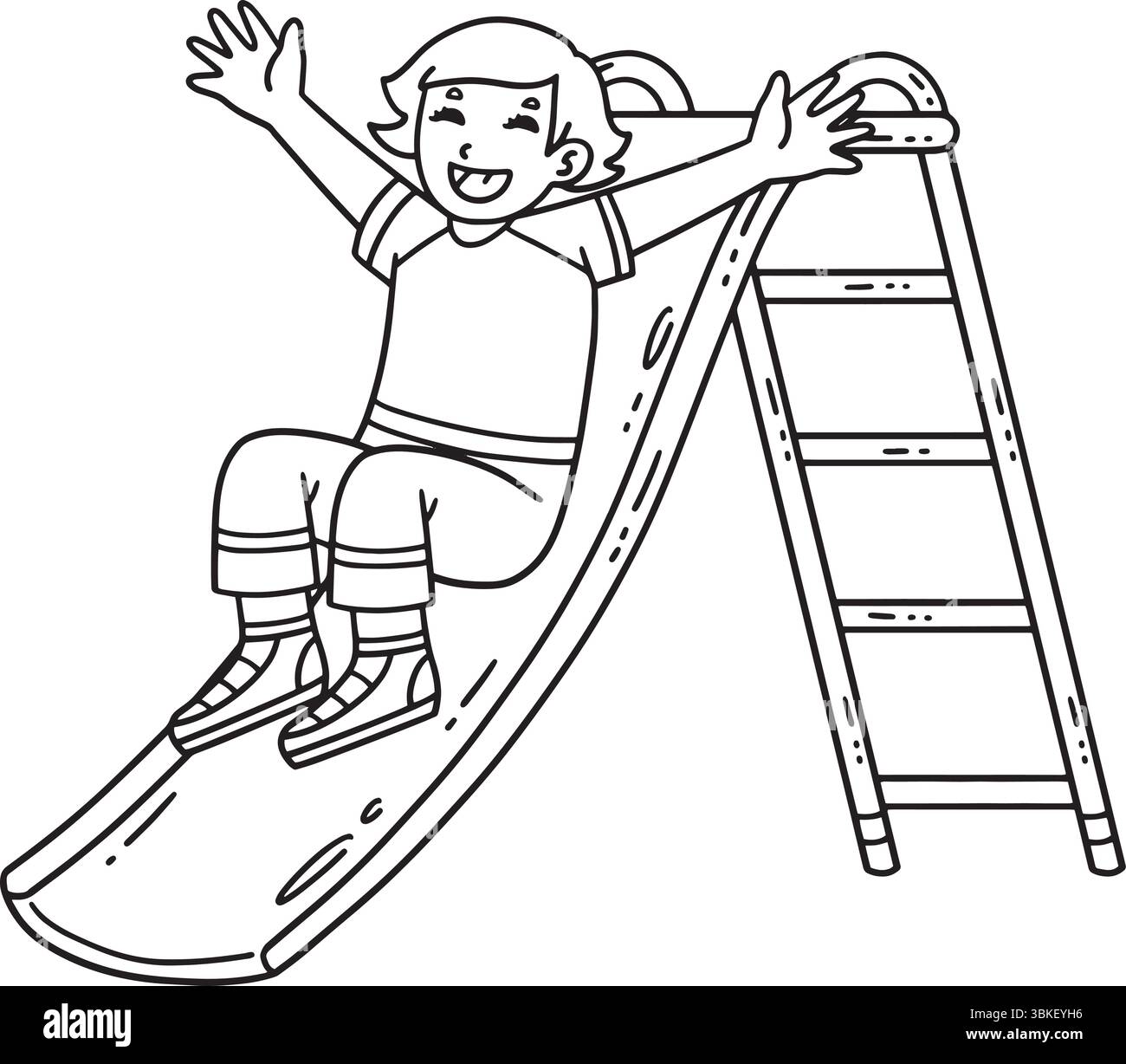 Fille de cour d'école descendant la diapositive isolée Illustration de Vecteur