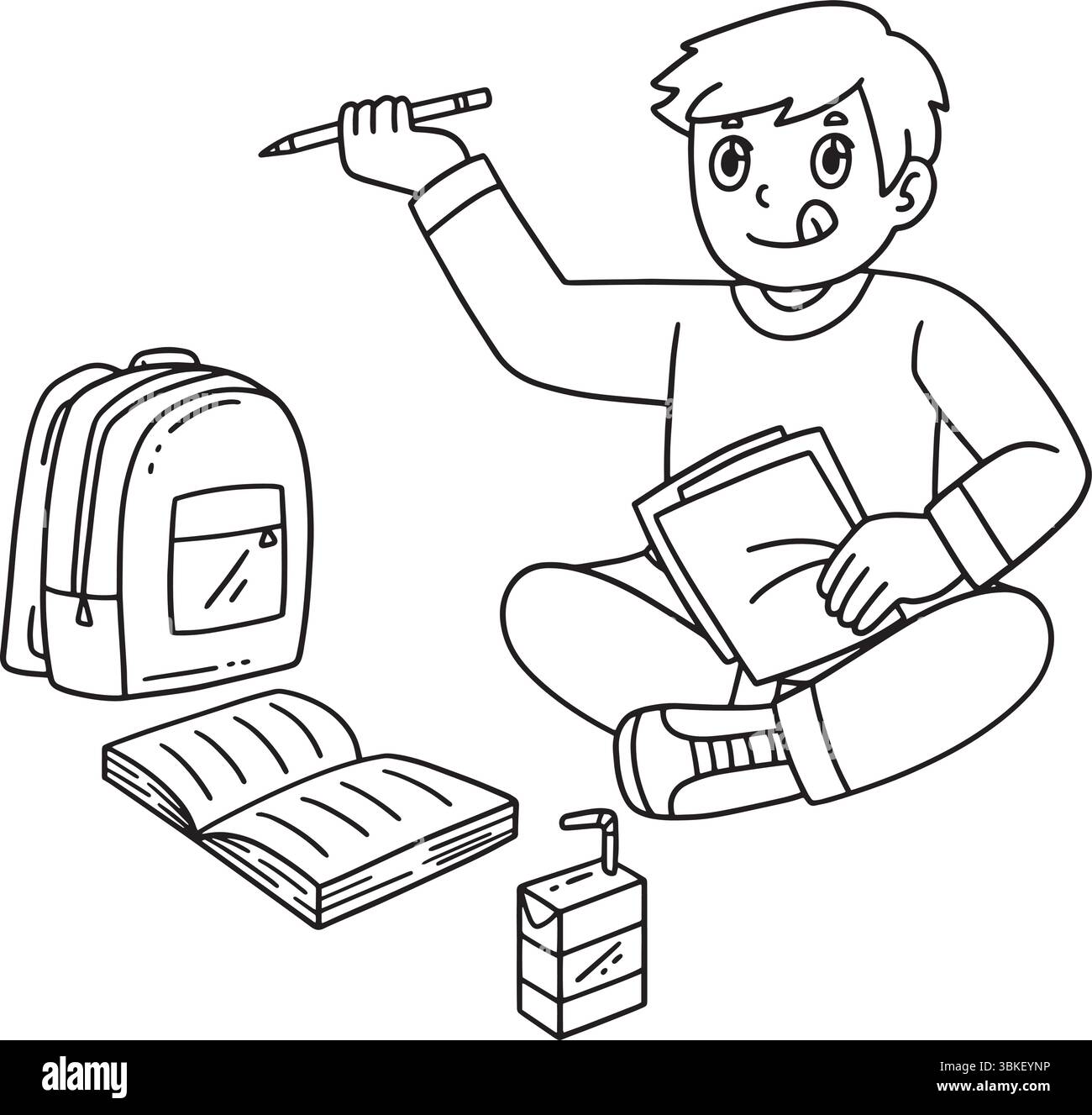 School Yard Boy étudiant sur l'herbe isolé Illustration de Vecteur