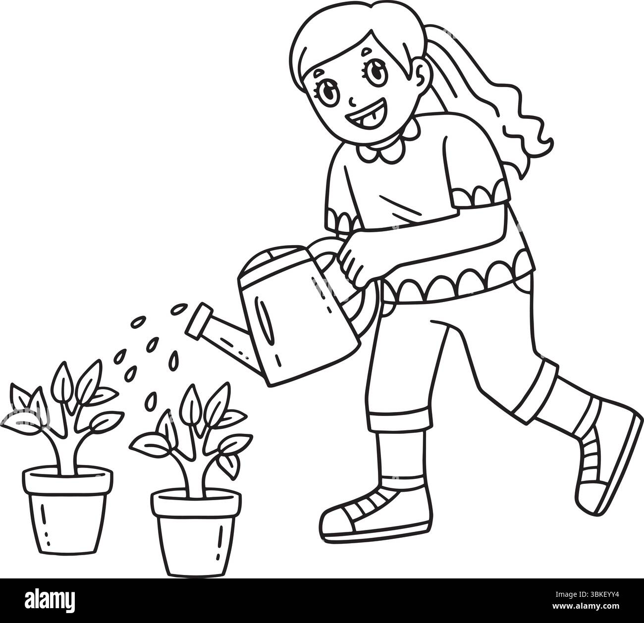 École Yard Girl Watering plants School isolé Illustration de Vecteur