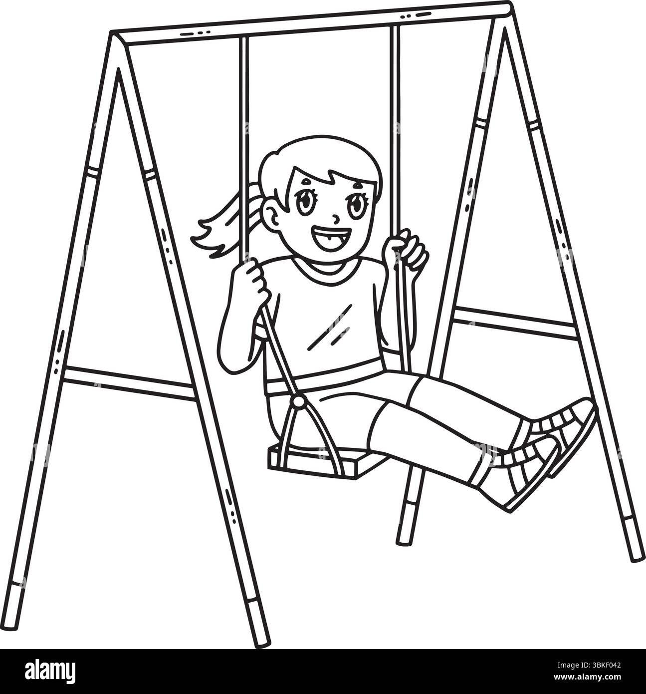 School Yard Girl sur le Swing Isolated Coloring Illustration de Vecteur