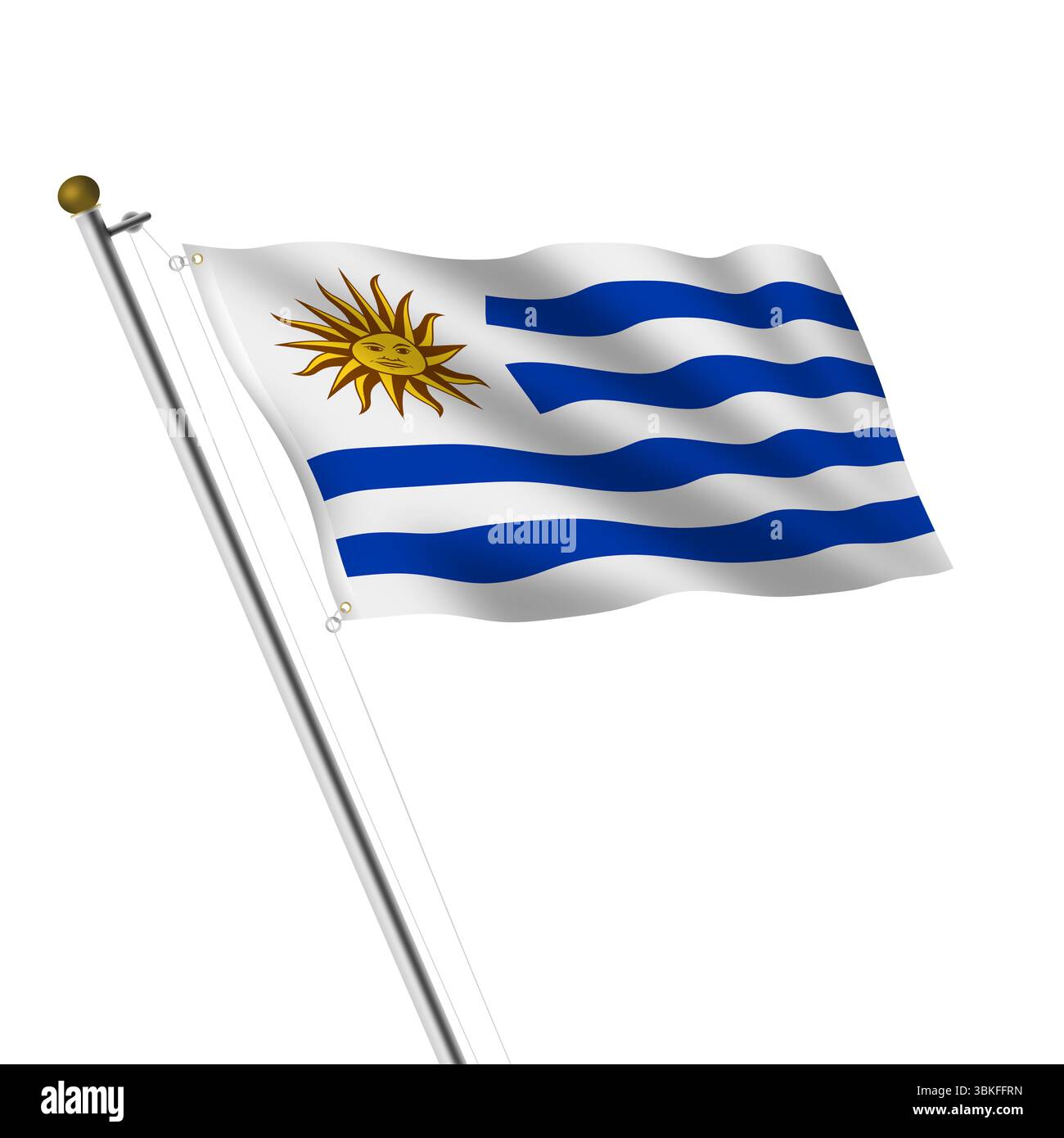 Uruguay Flagpole illustration 3d sur blanc avec chemin de détourage Banque D'Images