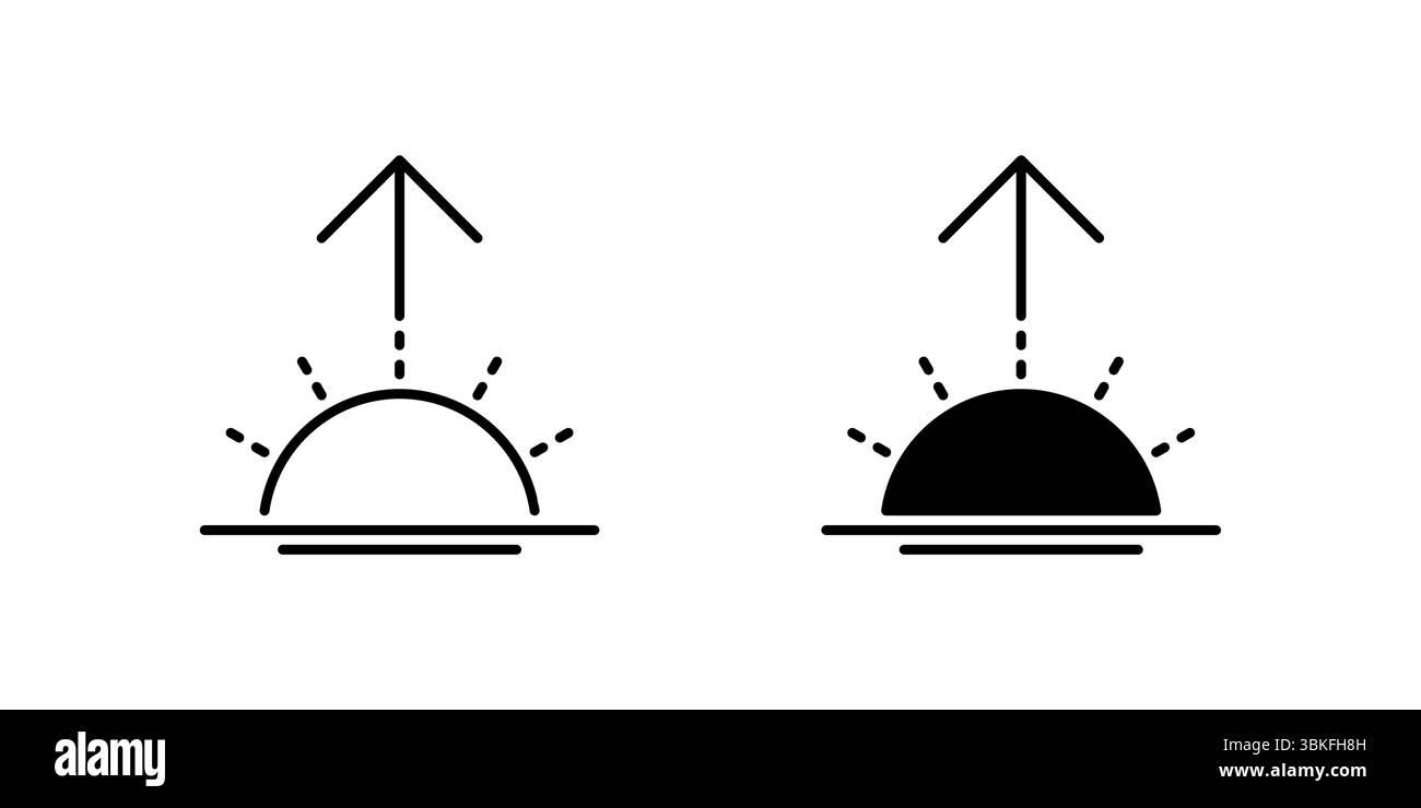 Ensemble d'icônes lever de soleil. Icône noire d'un lever de soleil, représentant la lumière du matin. Illustration de Vecteur