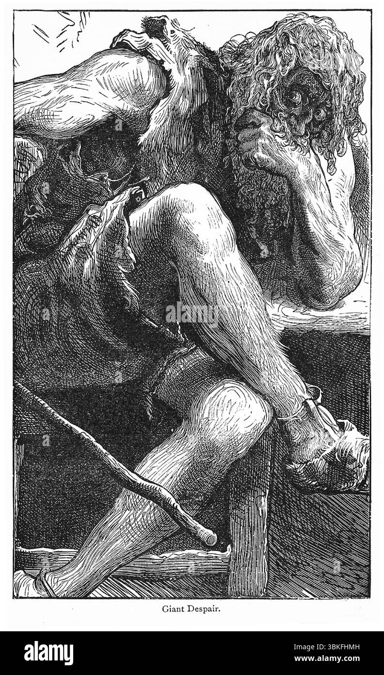 Gravure sur bois de Giant Despair du livre de John Bunyan The Pilgrim's Progress Banque D'Images