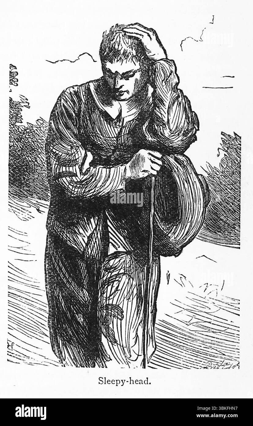 Gravure sur bois de Sleepy-Head du livre de John Bunyan The Pilgrim's Progress Banque D'Images
