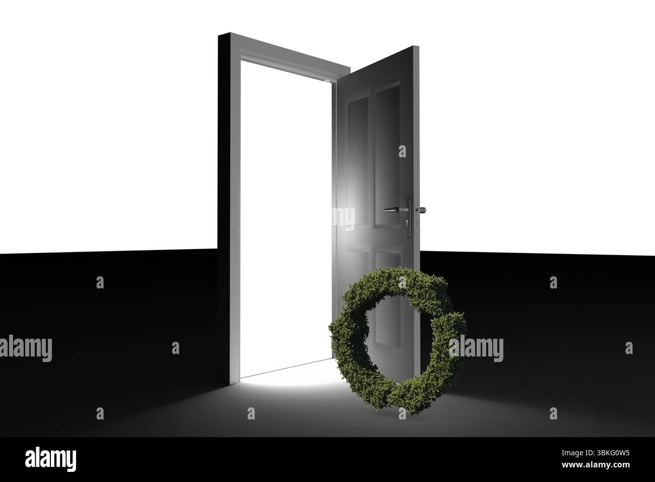 Symbole de recyclage et porte sur le sol Banque D'Images