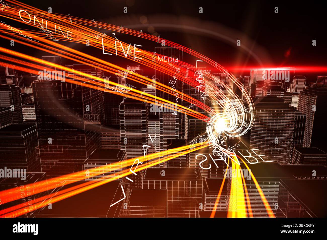 Voyant orange au dessus des gratte-ciel Banque D'Images