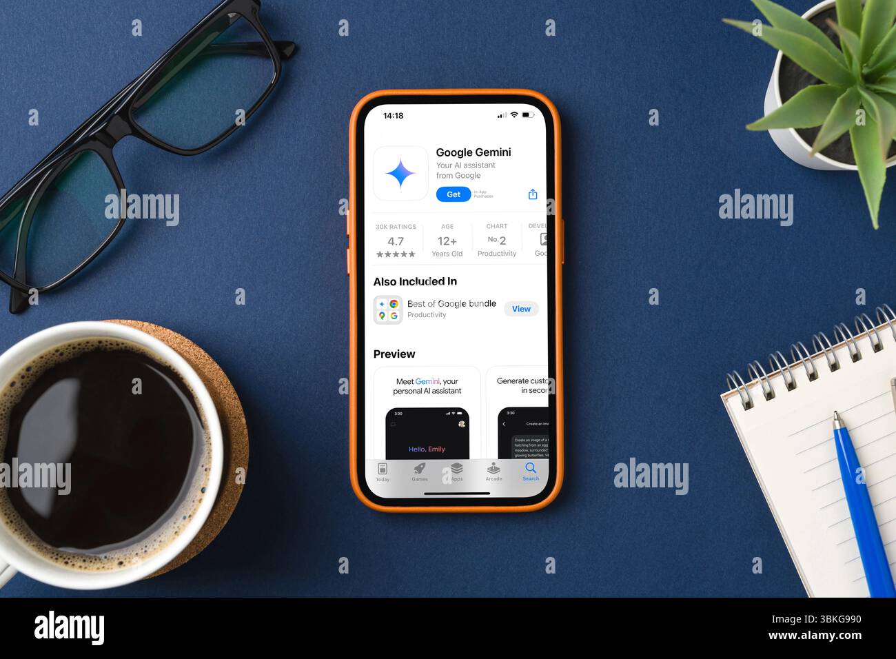 Antalya, Turquie - 5 juin 2025 : vue de dessus de l'application Google Gemini sur l'App Store sur l'écran de l'iPhone Banque D'Images