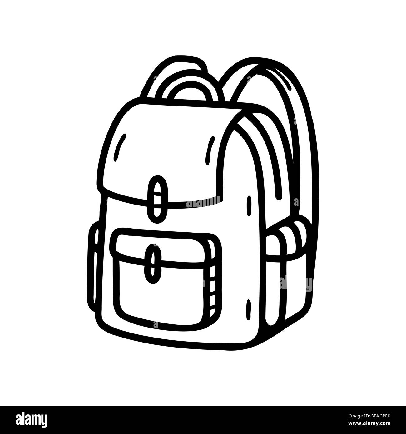 Un simple dessin au trait d'un sac à dos avec une poche avant et deux poches latérales. Le design est minimaliste et adapté à diverses utilisations. Illustration de Vecteur
