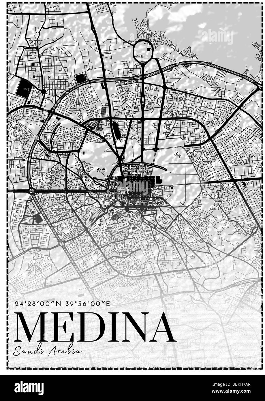 Carte de la ville de Medina – affiche monochrome noir et blanc sur le plan de la rue Illustration de Vecteur