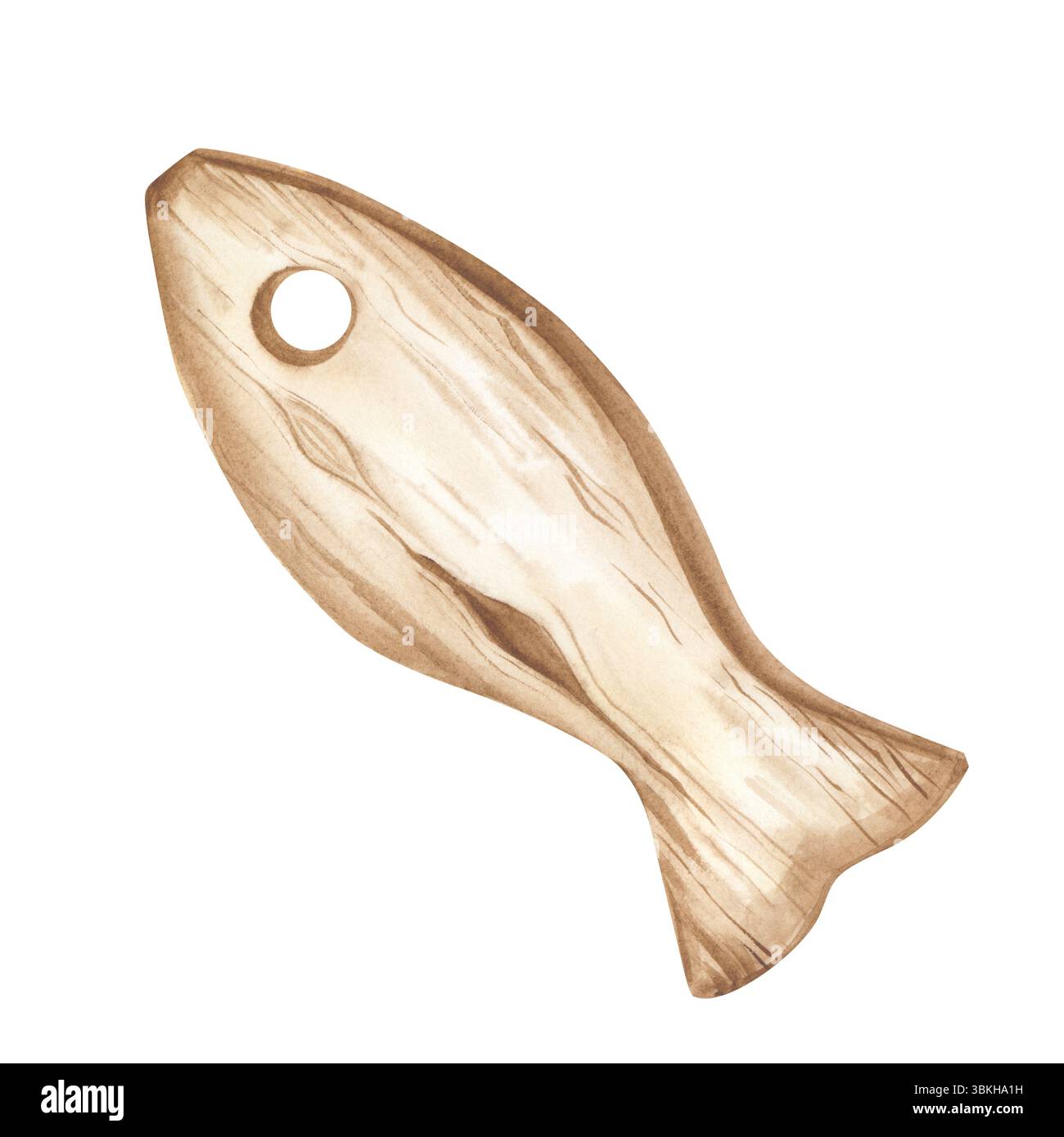 Figure de poisson aquarelle en bois. Illustration aquarelle isolée sur un fond blanc. Pendentif en bois Driftwood pour la décoration de la maison ou du magasin Banque D'Images