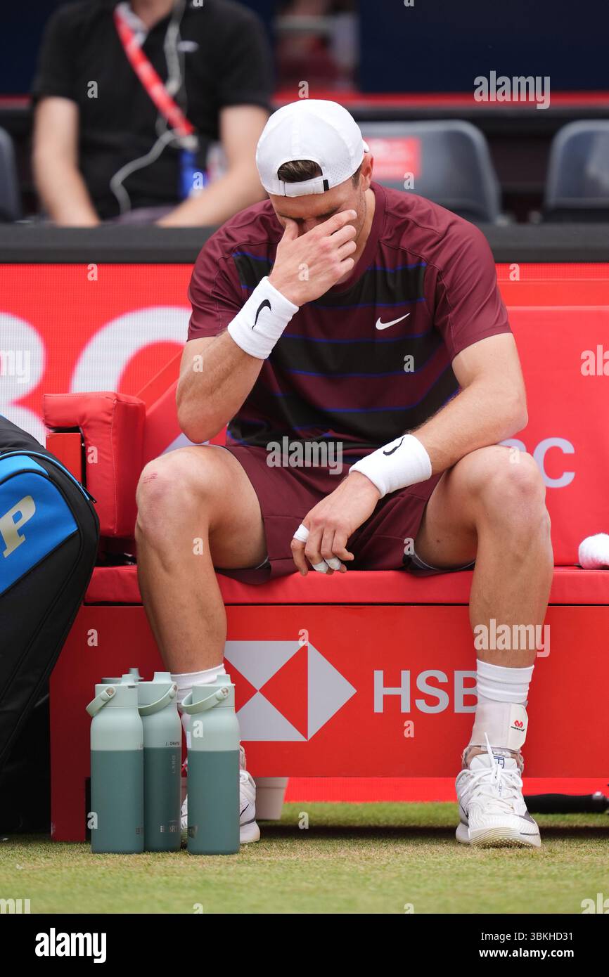 Jack Draper le treizième jour des Championnats HSBC au Queen's Club de Londres. Date de la photo : samedi 21 juin 2025. Banque D'Images