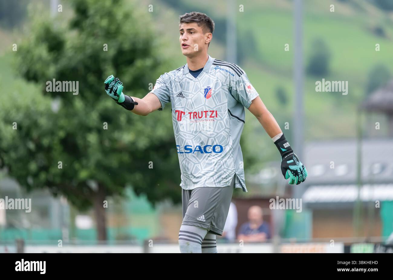 Bramberg am Wildkogel, Autriche – 3 juillet 2023. Le gardien de but Botosani Razvan Ducan lors de l'amical international Botosani vs Ferencvaros 0-3. Banque D'Images