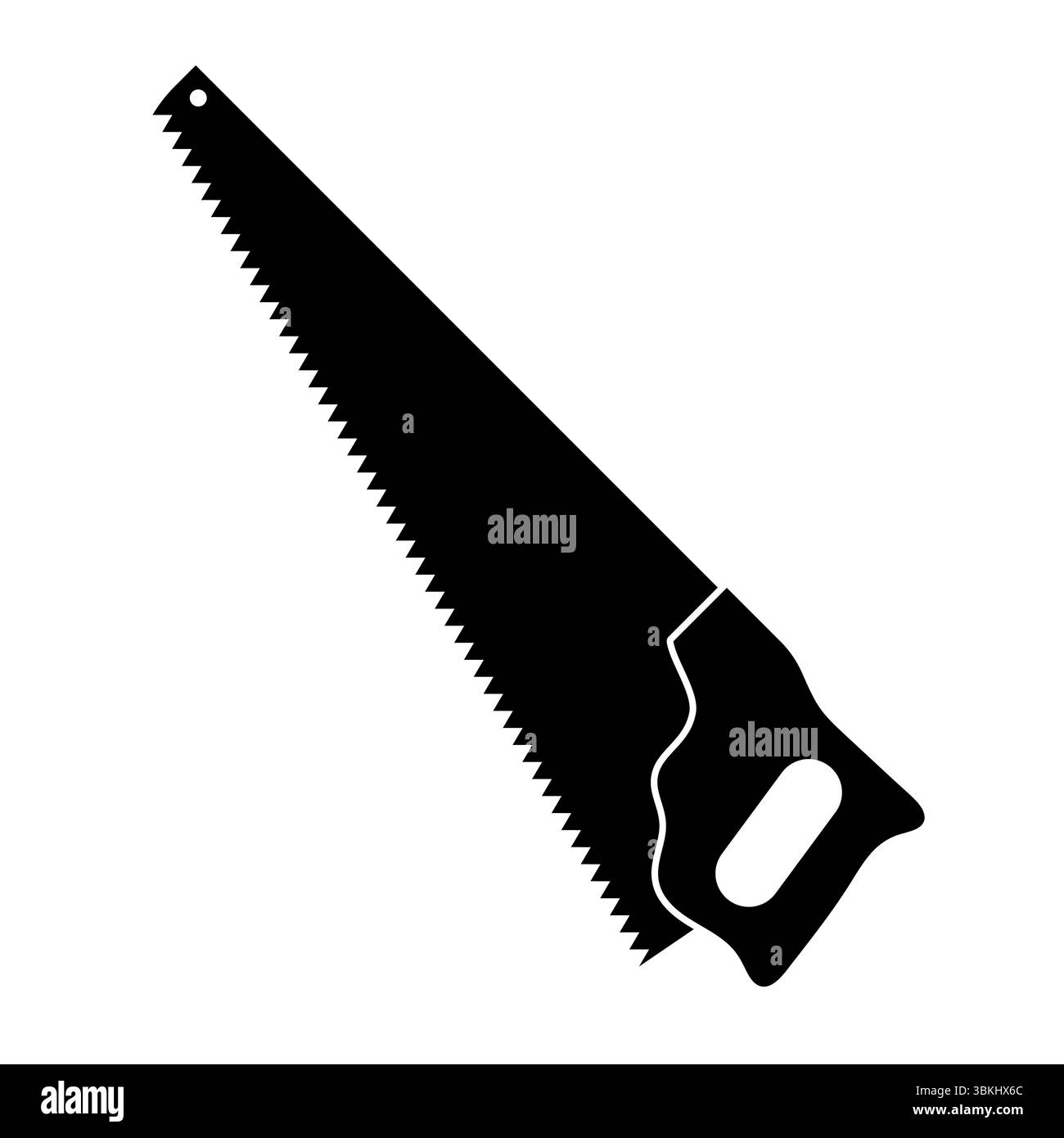 Illustration vectorielle de l'icône silhouette de scie à main. Une illustration de silhouette noire d'une scie à main traditionnelle avec une lame dentelée et une poignée ergonomique. Illustration de Vecteur