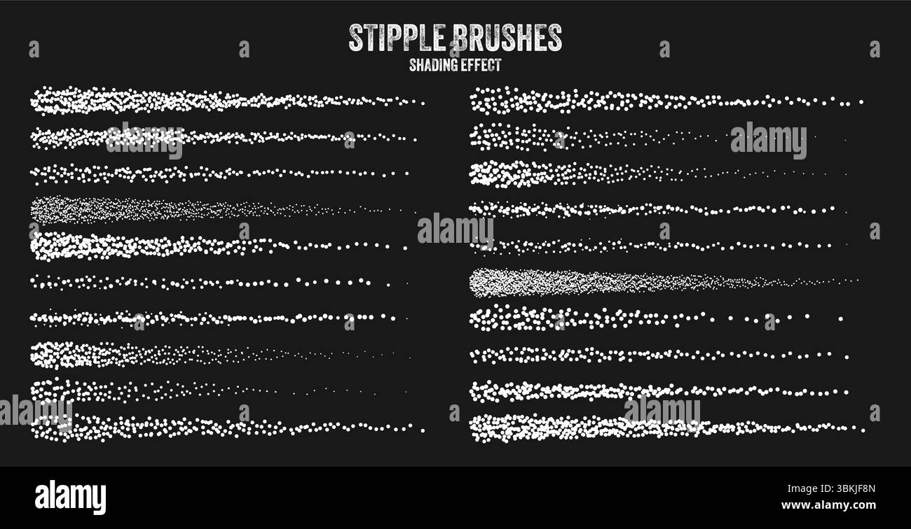 Pinceau diffuseur d'encre, dessin à pointillés et texturation. Dégradé de fondu. Pointillés, dessin dotwork, ombrage à l'aide de points. Effet de désintégration des demi-tons Illustration de Vecteur