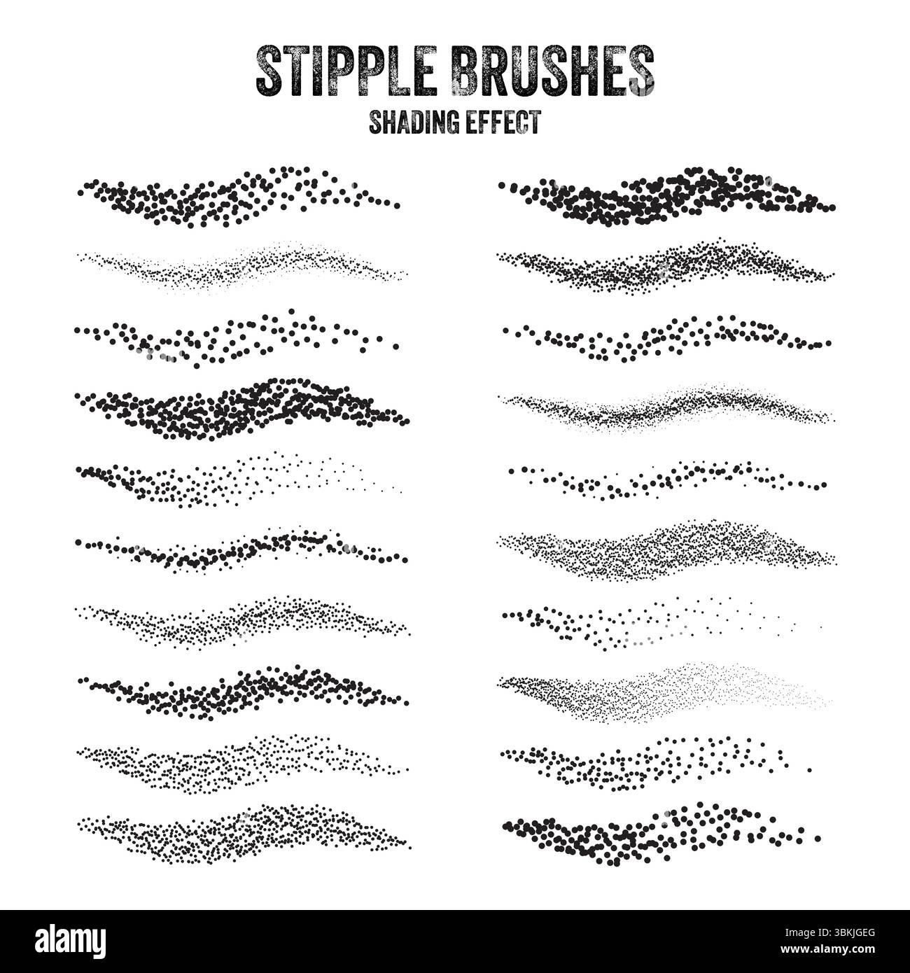 Pinceau diffuseur d'encre, dessin à pointillés et texturation. Dégradé de fondu. Pointillés, dessin dotwork, ombrage à l'aide de points. Effet de désintégration des demi-tons Illustration de Vecteur