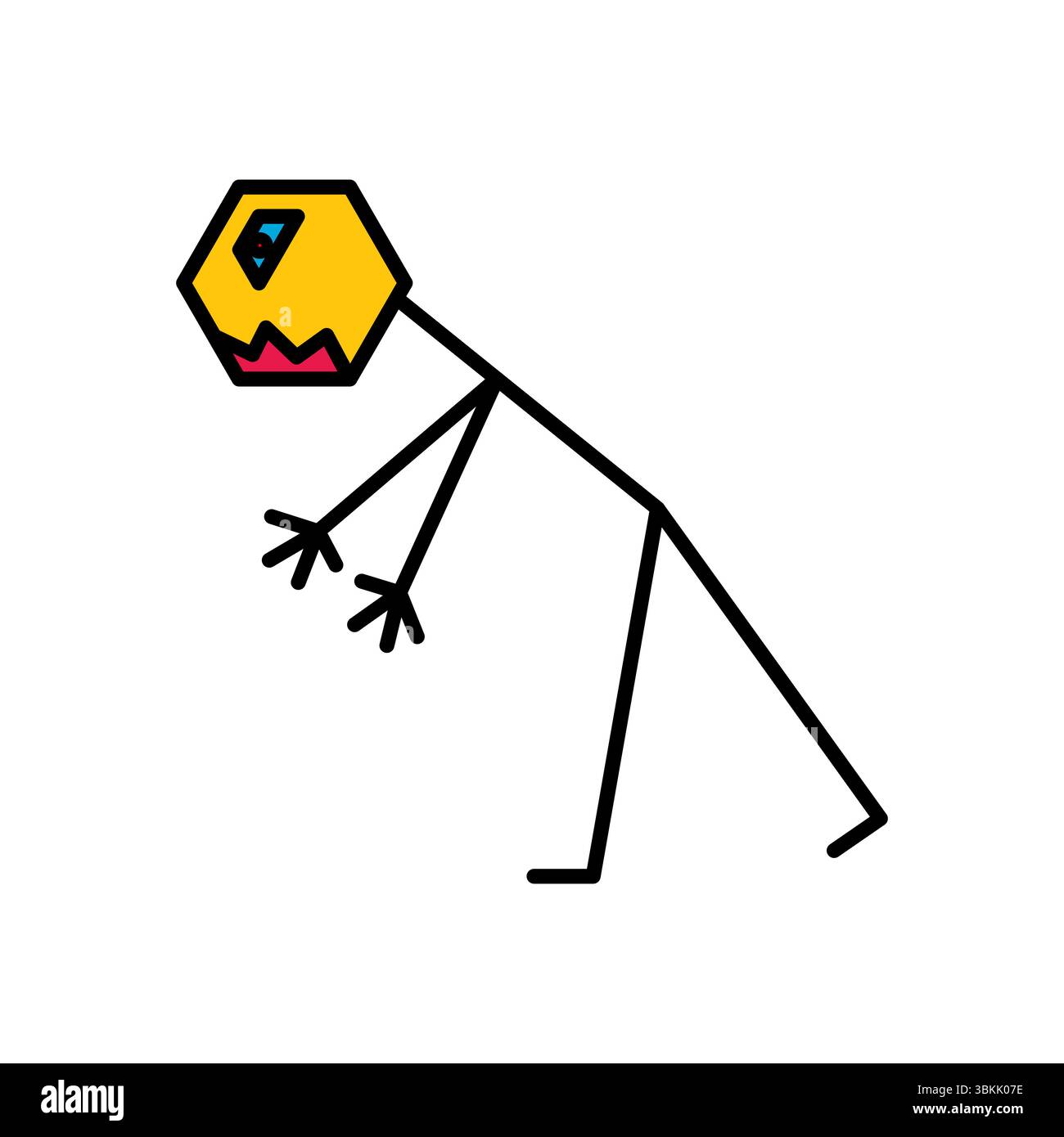 monstre de figure de bâton avec illustration vectorielle de tête hexagonale Illustration de Vecteur