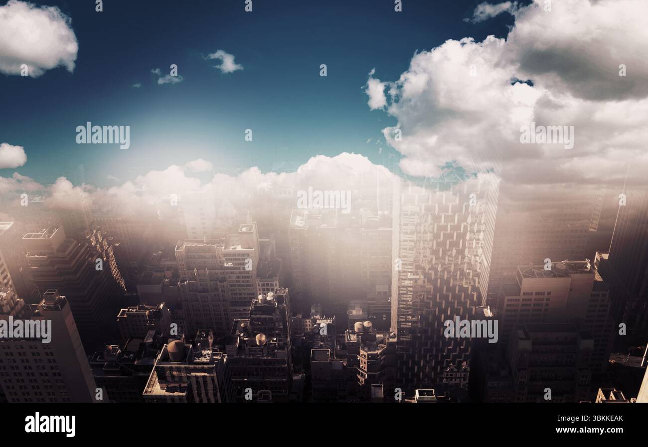 Vue aérienne d'une ville sur un jour nuageux Banque D'Images