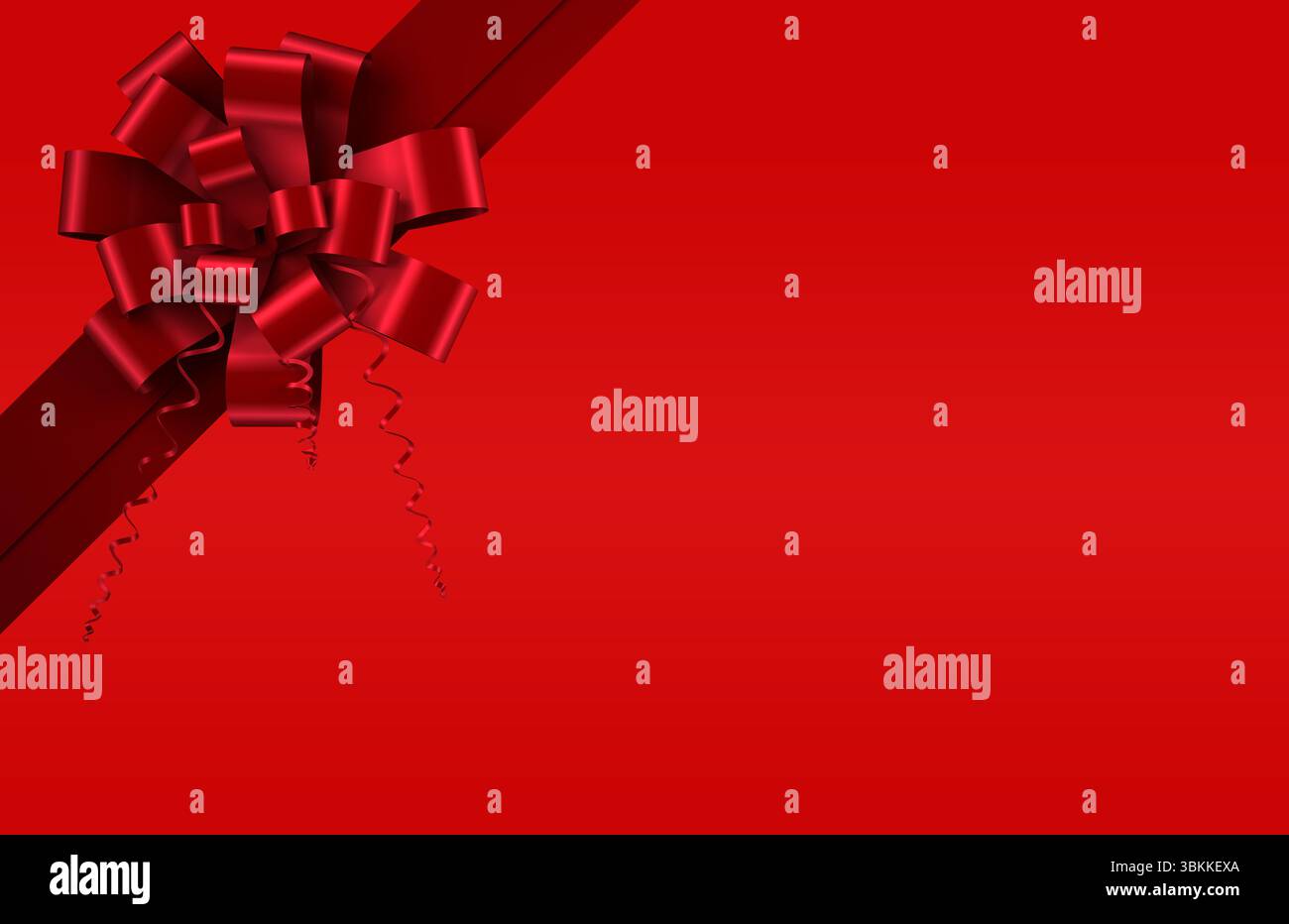 Grand noeud rouge décoratif et bande de ruban apparaissent dans un design plat sur fond dégradé rouge Banque D'Images