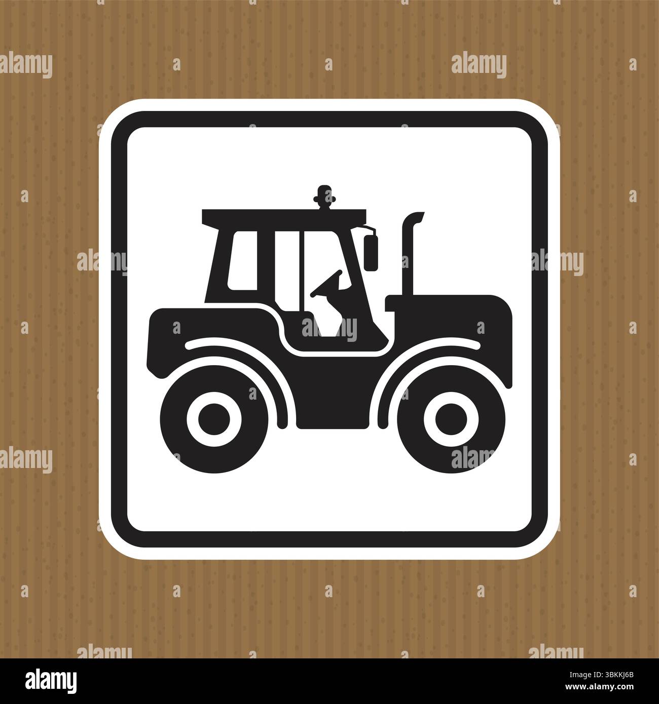Cette icône de tracteur noir et blanc présente une silhouette sur un fond brun texturé, représentant l'agriculture et les machines agricoles dans un mod Illustration de Vecteur