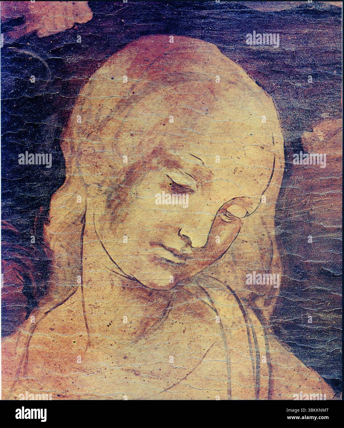 LÉONARD DE VINCI. L'ADORATION DES MAGES. 1481-1482. DÉTAIL. VISAGE DE LA VIERGE Banque D'Images