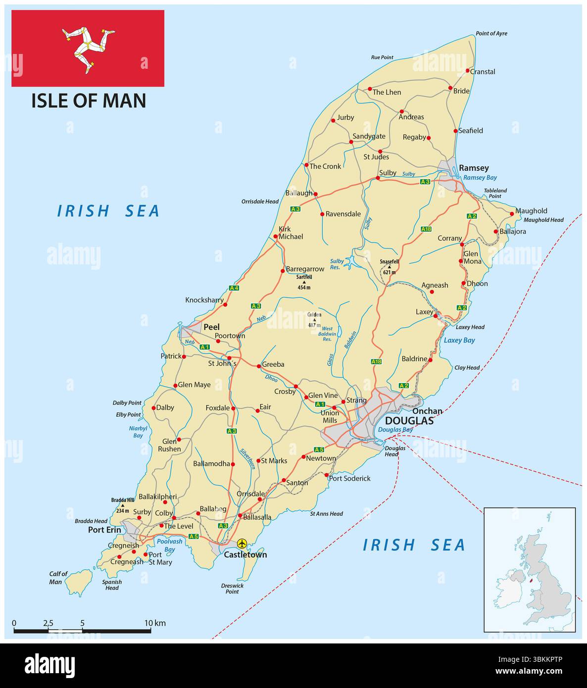Carte routière de l'île de Man Banque D'Images