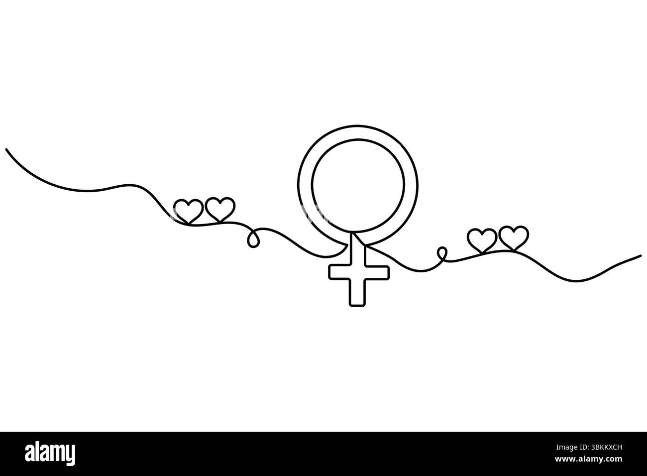 Symbole de genre féminin continu d'une ligne illustration vectorielle simple. Illustration de Vecteur