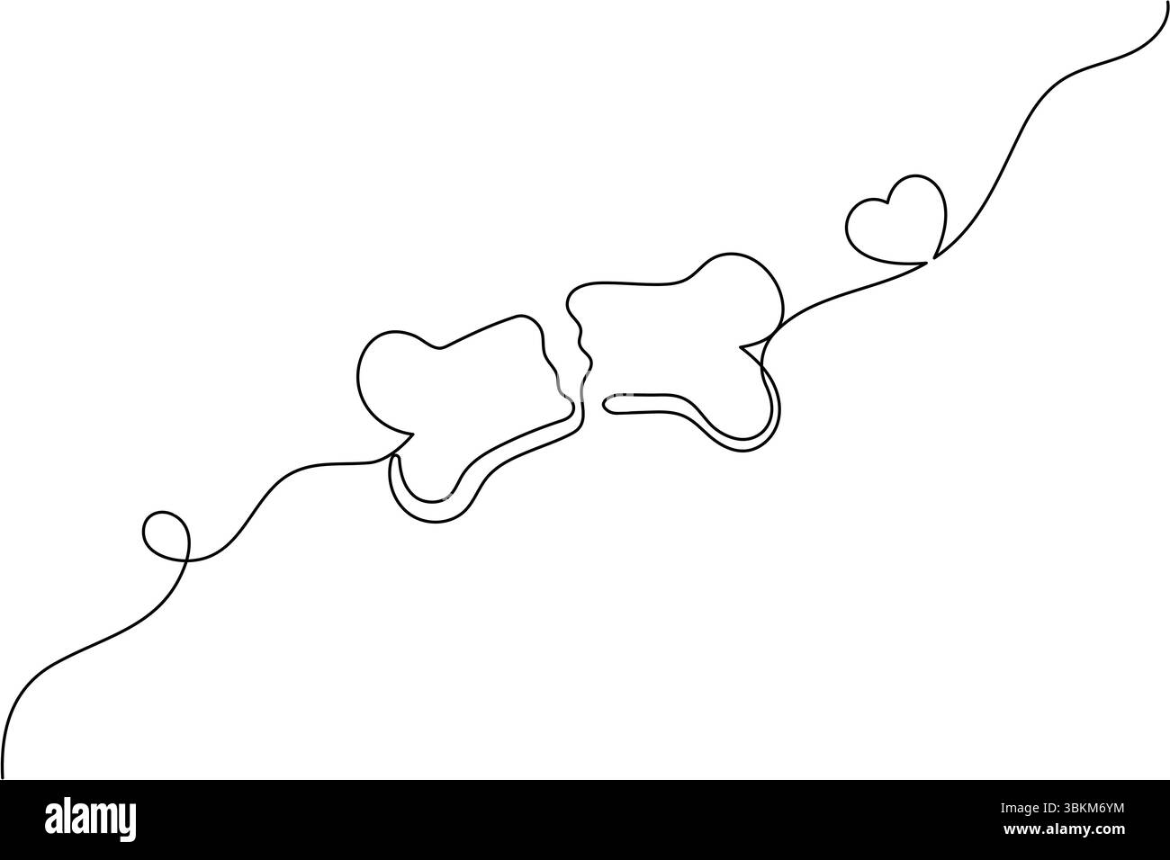 Vecteur minimaliste isolé en ligne continue d'os de chien Illustration de Vecteur