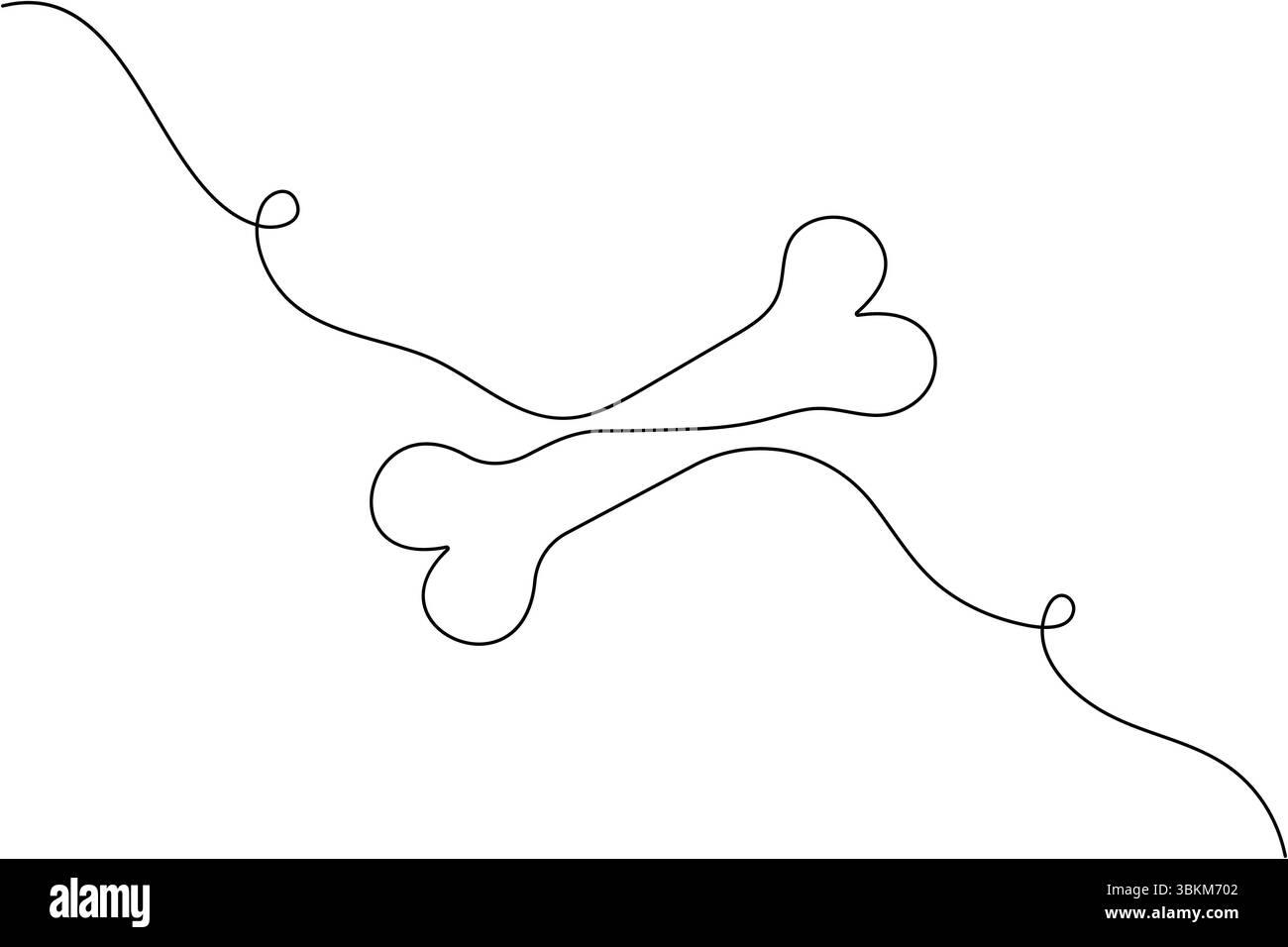 Vecteur minimaliste isolé en ligne continue d'os de chien Illustration de Vecteur
