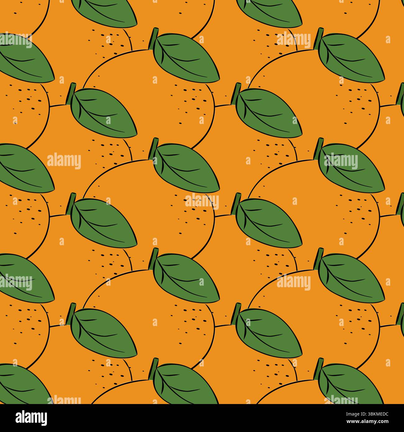 Oranges fruits avec des feuilles, branches sans couture motif. Illustration vectorielle d'encre de ligne graphique. illustration botanique moderne. Conception pour motif, affiche Illustration de Vecteur
