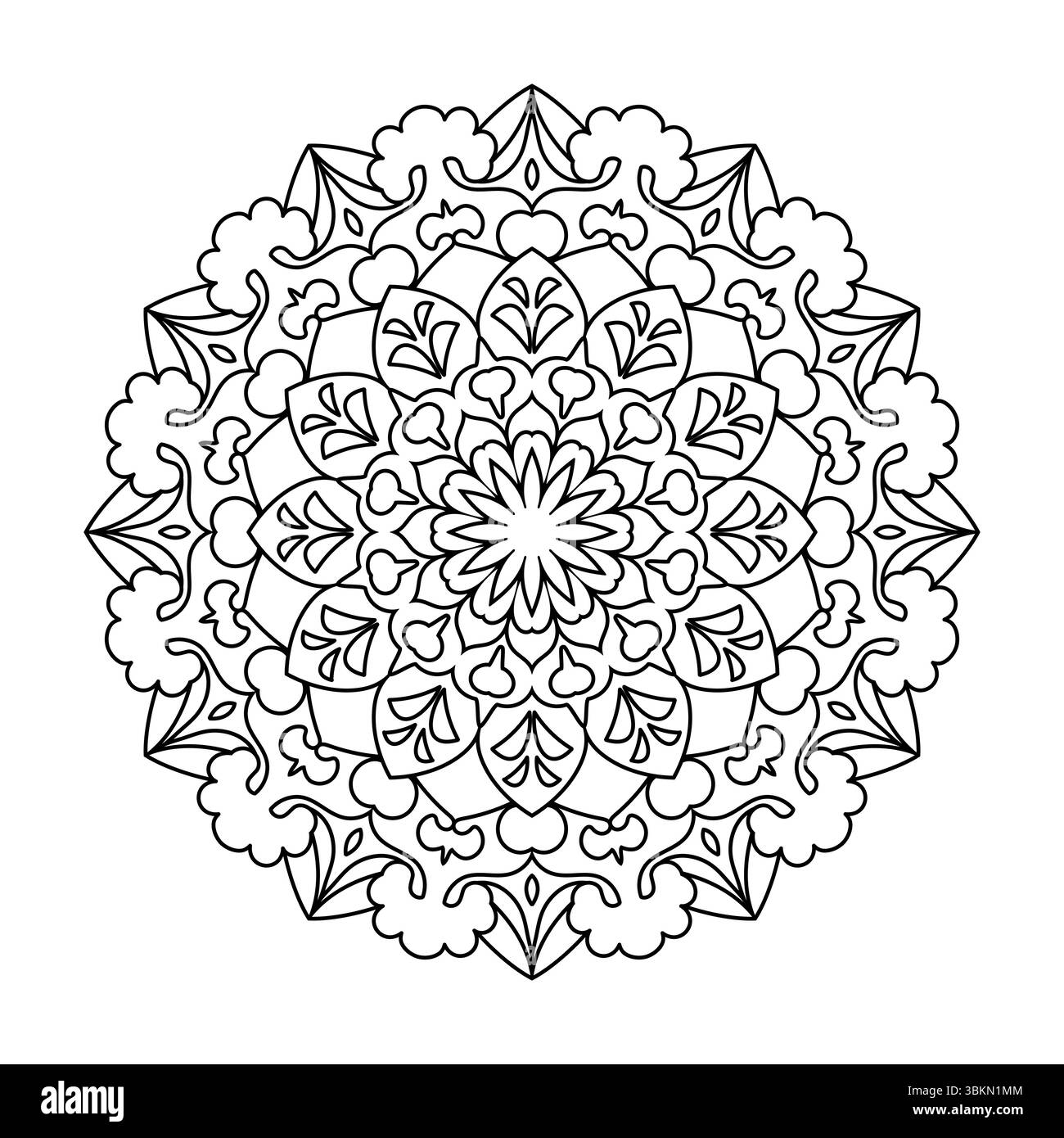 Mandala dessiné à la main, contour simple parfait pour relaxer livre de coloriage, modèles, yoga , planificateurs, calendriers. Motif mandala bohème Illustration de Vecteur
