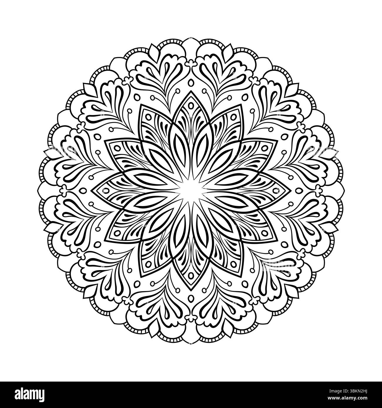 Mandala dessiné à la main, contour simple parfait pour relaxer livre de coloriage, modèles, yoga , planificateurs, calendriers. Motif mandala bohème Illustration de Vecteur