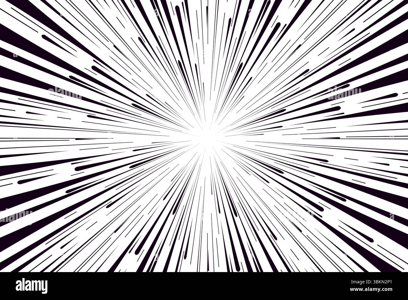 Fond de lignes noires de vitesse de bande dessinée. Design radial pour bandes dessinées et mangas. Effet explosion anime. Cadre d'art animé Illustration de Vecteur