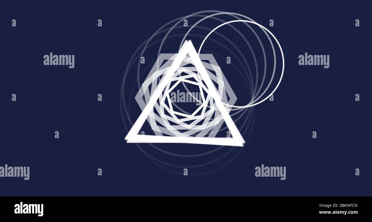 Avec triangle blanc flottant au centre sur une toile marine, avec des contours polygonaux et des anneaux Banque D'Images