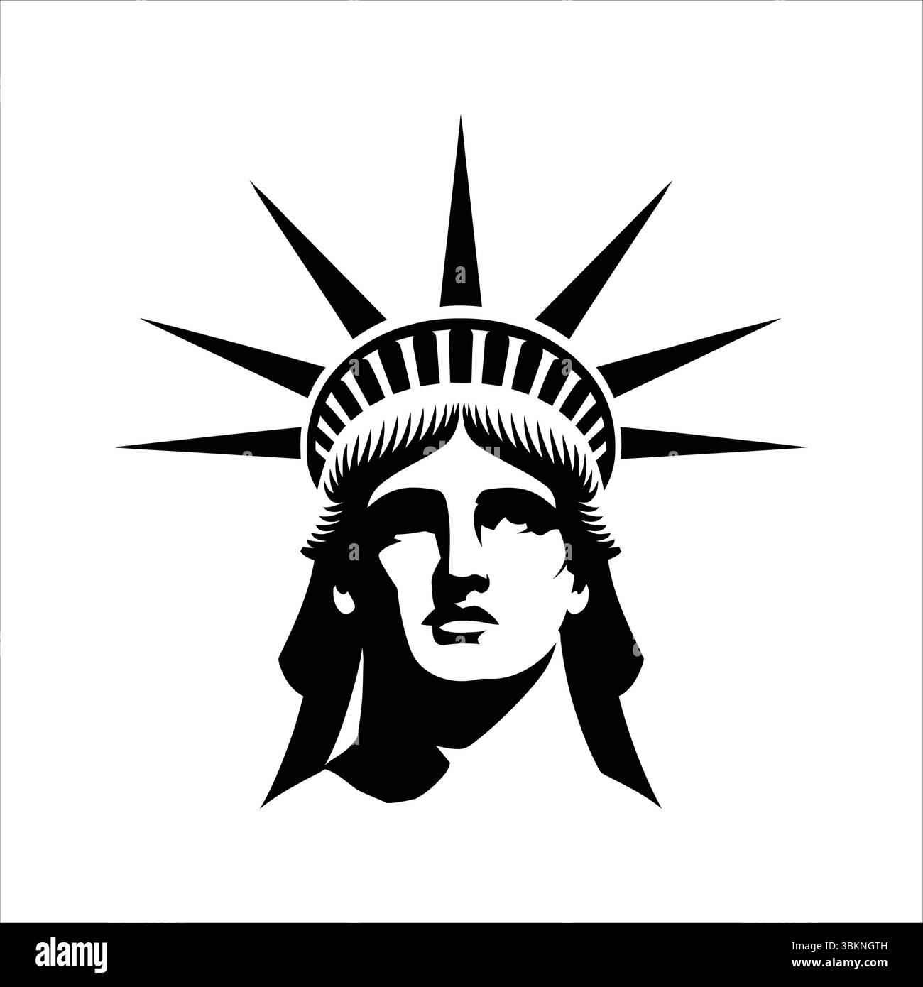 Illustration vectorielle en noir et blanc de l'icône de la tête de la Statue de la liberté - illustration de symbole de liberté et d'indépendance américaine Illustration de Vecteur