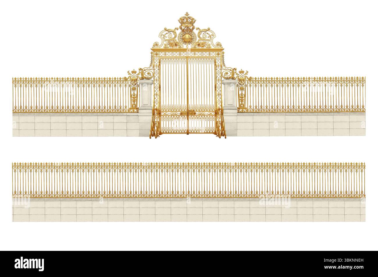 Portes dorées au château de Versailles, france, isolé sur fond blanc Banque D'Images