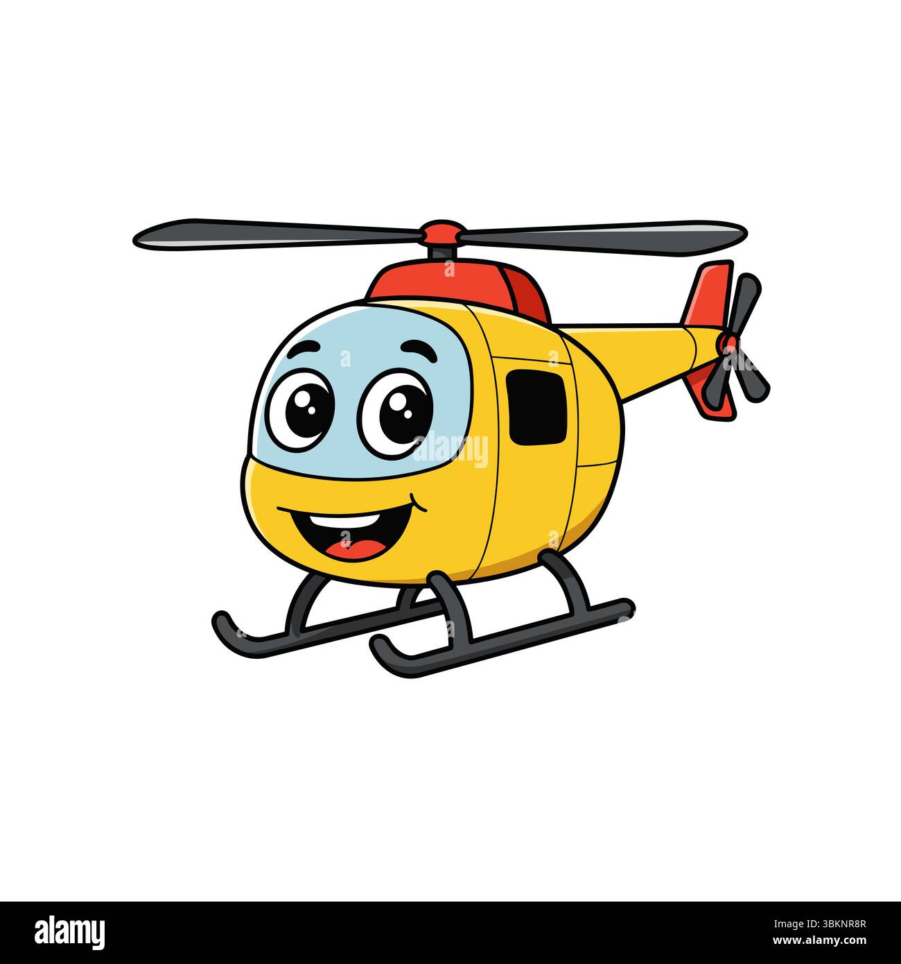 Personnage de dessin animé amusant d'hélicoptère jaune mignon sur fond blanc Illustration de Vecteur