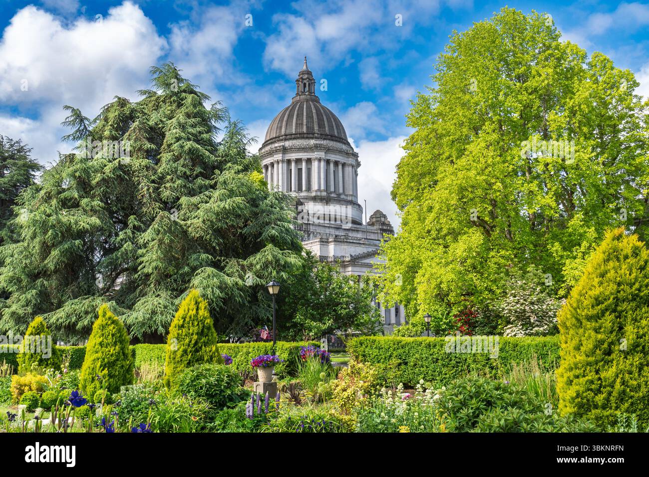 Le Sunken Garden et le Capitol Dome sur le terrain du Capitole de l'État de Washington. Banque D'Images