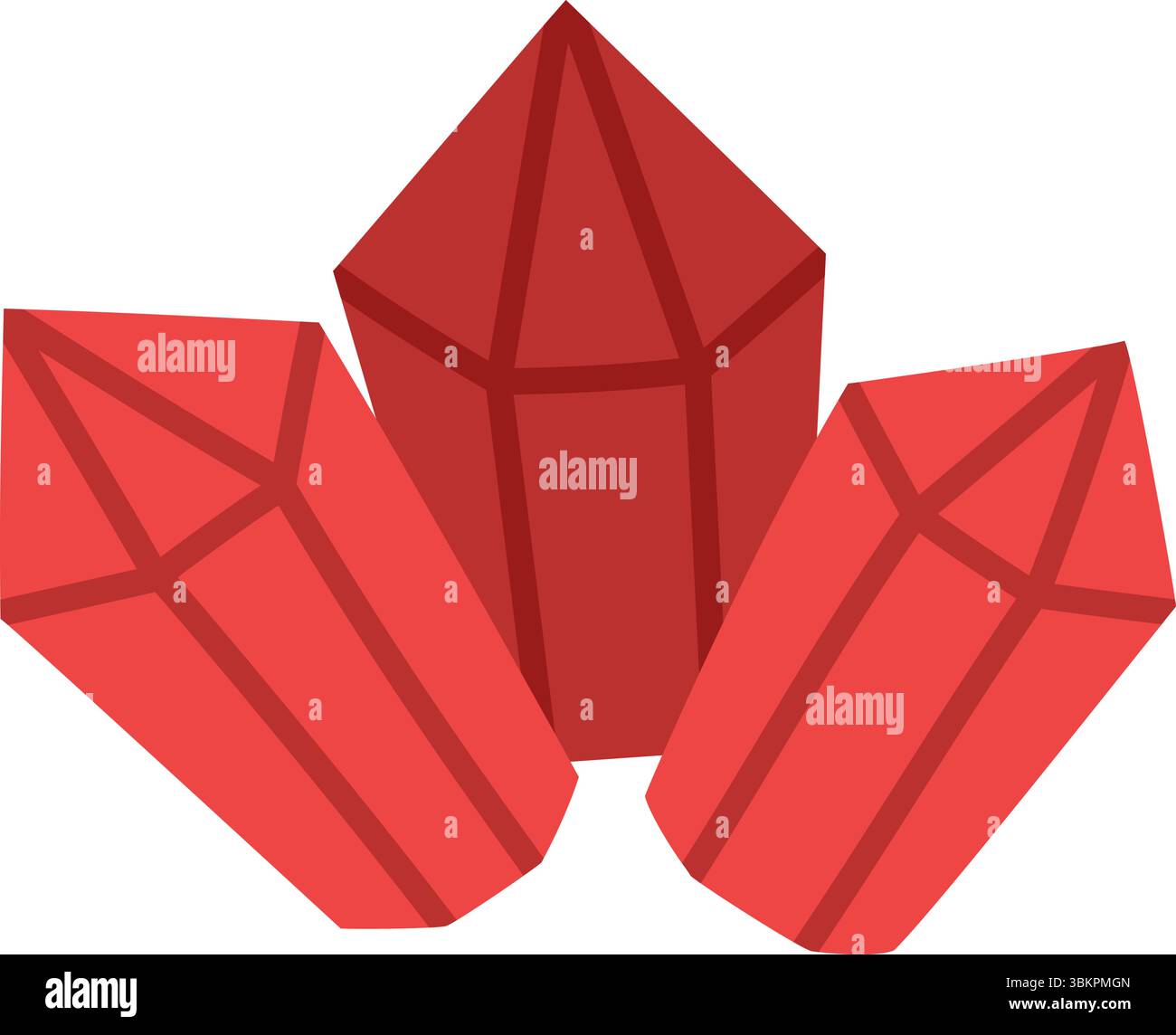 Cristaux rouges de style plat vectoriel. Concept de trésors nains ou gnome. Icône de pierre précieuse rubis. Pierre précieuse magique ou de conte de fées isolée sur fond blanc Illustration de Vecteur