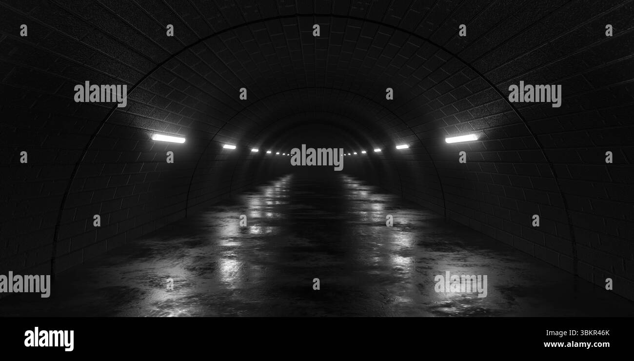 Tunnel sombre étrange avec éclairage tamisé Banque D'Images