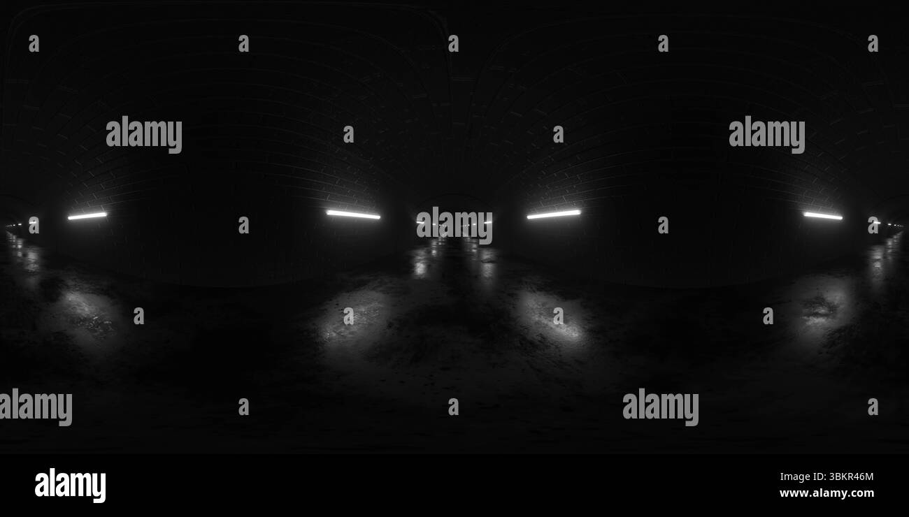 Eerie Dark tunnel avec Glowing Lights 360 vr panorama Banque D'Images