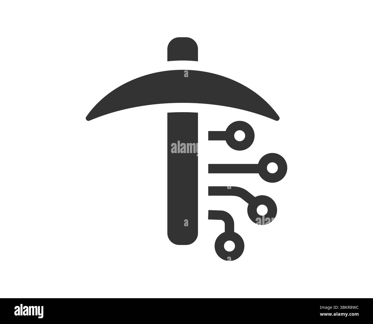Icône de pioche avec carte de circuit imprimé, représentant l'extraction numérique ou l'extraction de crypto-monnaie. Parfait pour la technologie, la finance, la blockchain et le thème d'investissement Illustration de Vecteur