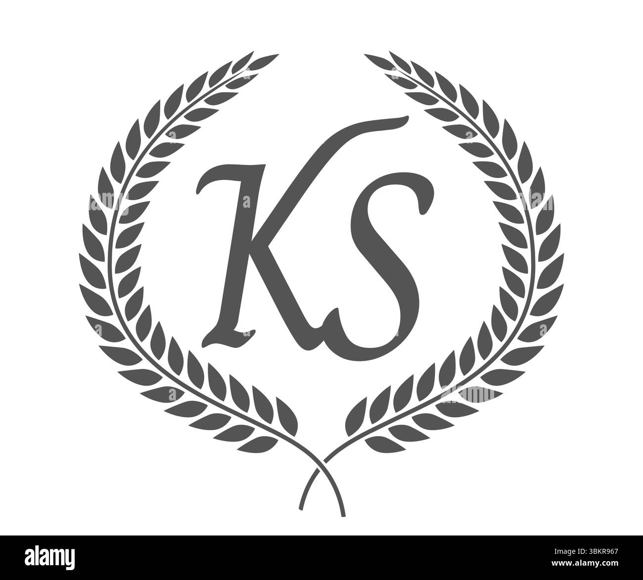 Lettre initiale K et S, logo KS monogramme avec couronne de laurier. Emblème de luxe avec police calligraphie. Illustration de Vecteur