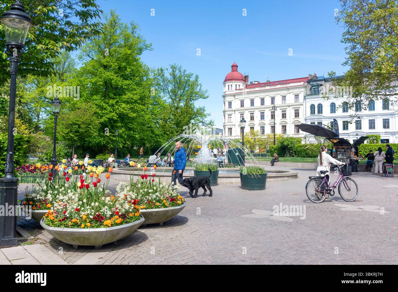Fontaine d'eau dans le parc Bantorget, Centrala Staden, Lund, province de Scania, Royaume de Suède Banque D'Images