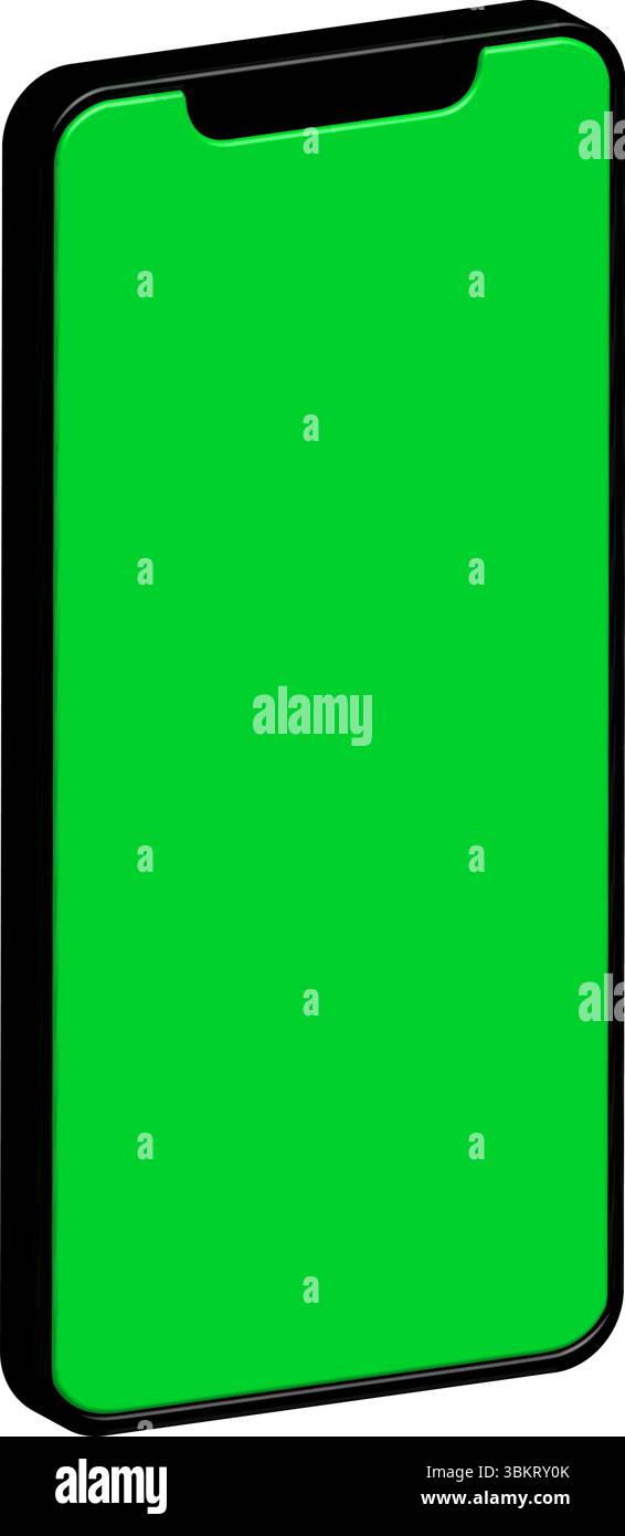 Maquette d'écran vert isométrique de smartphone 3D - affichage vertical Chroma Key Illustration de Vecteur